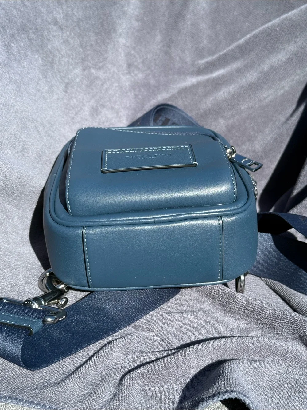 COACH Racer Sling Pack In Smooth Leather in Dark Denim Blue with Silver Hardware - Picture 2 of 14